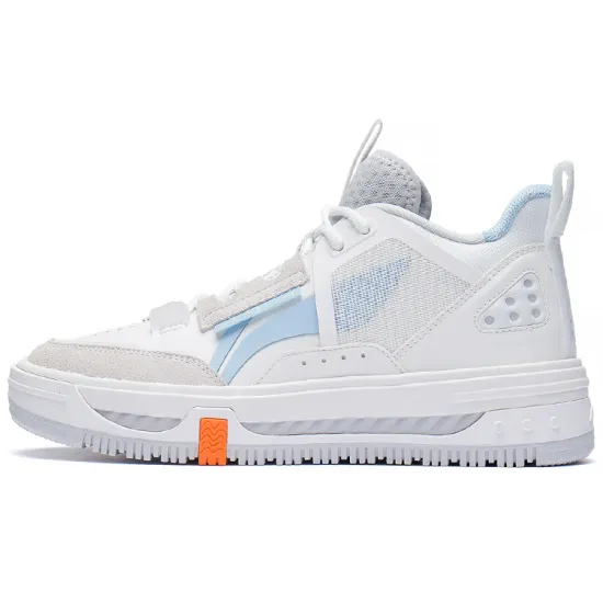 LINING Xingchuan Skateboard Shoes Women's Mid-Top Mist White/Light Belly Blue