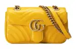 GUCCI GG Marmont Quilted Leather Chain Bag, Portable Crossbody Bag, Shoulder Bag Small Women's Bright Yellow