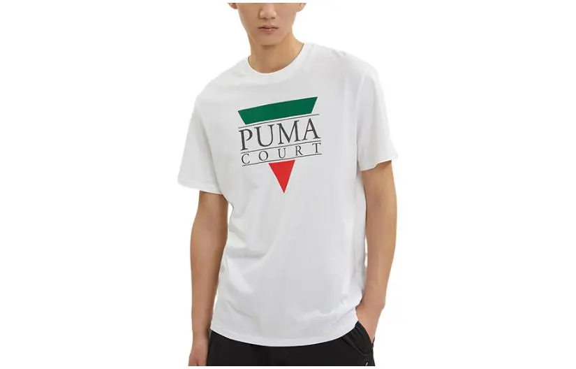 PUMA T-Shirts Men's White Crew Neck Moderate Straight Fit