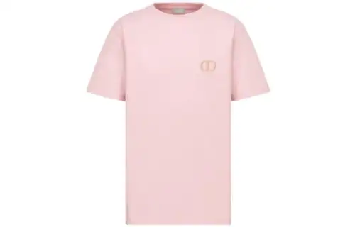 DIOR T Shirts Men's Pink Crew Neck Moderate Straight Fit