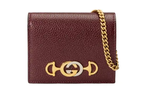 GUCCI Zumi Grain Leather Wallet, Card Holder Women's Burgundy