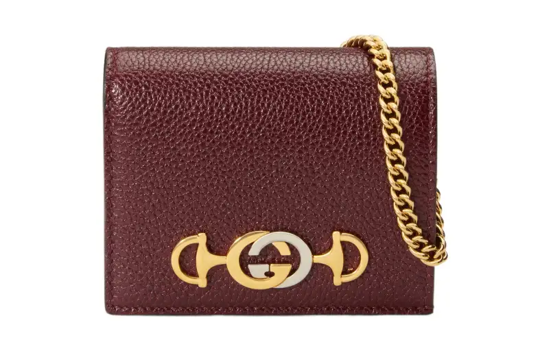 GUCCI Zumi Grain Leather Wallet, Card Holder Women's Burgundy