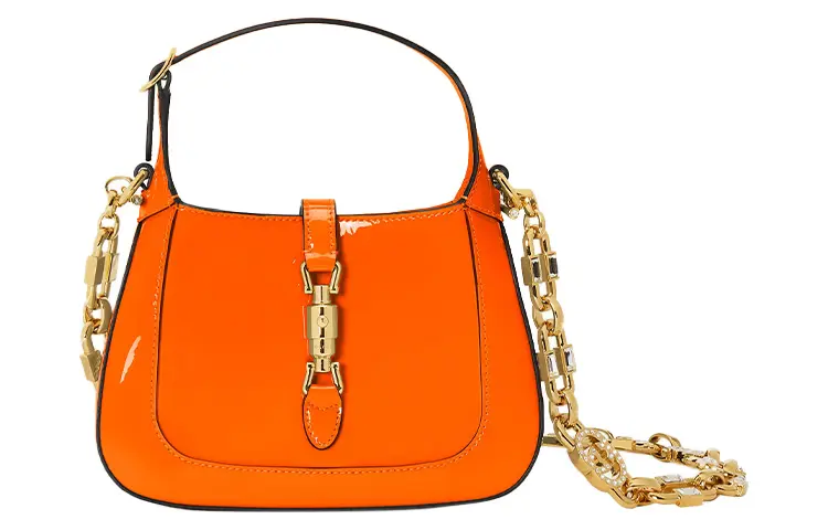 GUCCI Jackie 1961 Patent Leather Crescent Shoulder Bag Shoulder Bag Mini Women's Orange