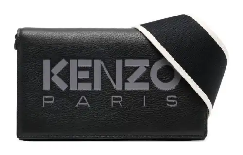 KENZO Calfskin Messenger Bag, Small Square Bag, Handheld Shoulder Bag, Crossbody Bag Small Men's Black