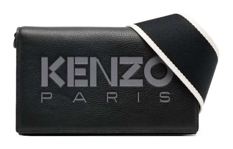 KENZO Calfskin Messenger Bag, Small Square Bag, Handheld Shoulder Bag, Crossbody Bag Small Men's Black