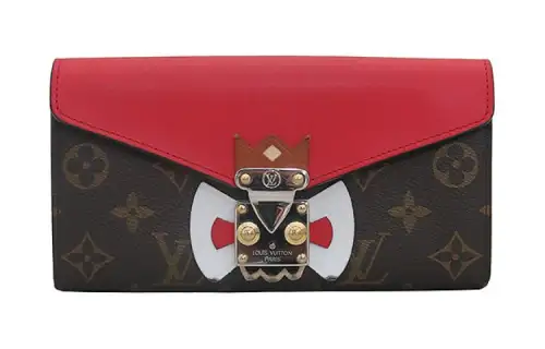 LOUIS VUITTON Canvas With Calfskin Long Wallet Regular Women's Red/Brown