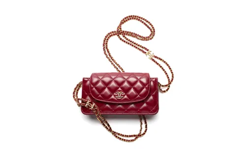CHANEL 22K Autumn And Winter Sheepskin Flap Bag One Shoulder Crossbody Cell Phone Pouch Small Women's Burgundy