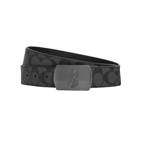 COACH Leather Belts Men's Gray/Black Width 3.5cm