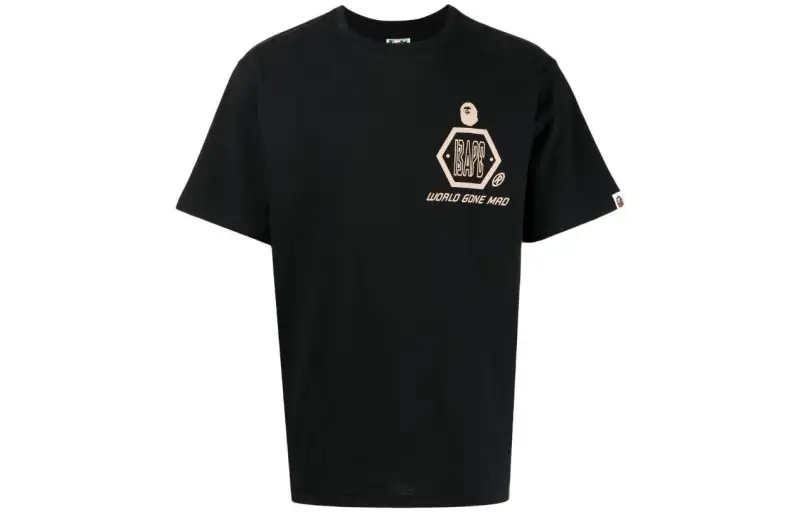 A BATHING APE T Shirts Men's Black Crew Neck Moderate Straight Fit