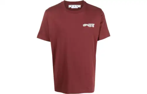 OFF WHITE T Shirts Men's Red Crew Neck Moderate Straight Fit