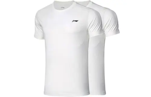 Li Ning T Shirts Men's 2 Pack White Crew Neck Moderate Straight Fit