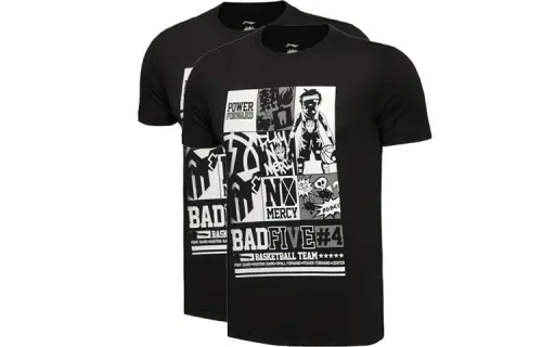 Li Ning T Shirts Men's 2 Pack Black Crew Neck Moderate Straight Fit