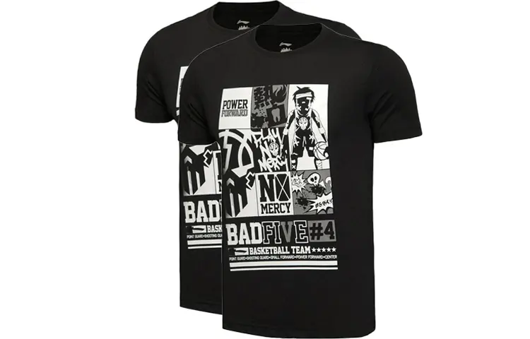 Li Ning T Shirts Men's 2 Pack Black Crew Neck Moderate Straight Fit