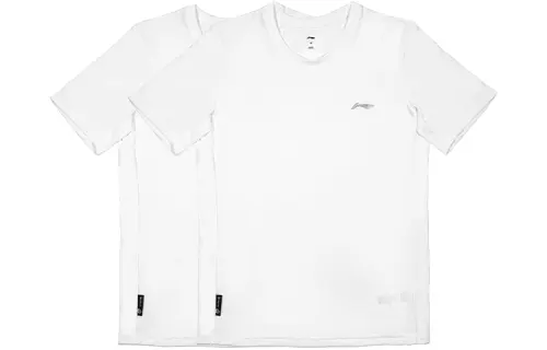 Li Ning T Shirts Men's 2 Pack White Crew Neck Moderate Straight Fit