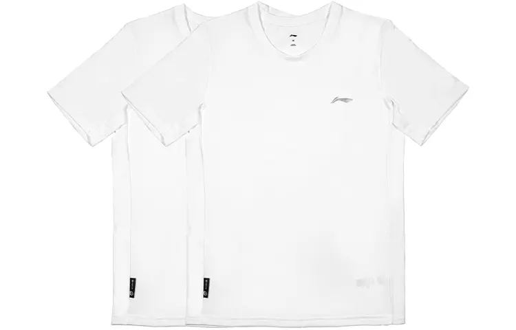 Li Ning T Shirts Men's 2 Pack White Crew Neck Moderate Straight Fit