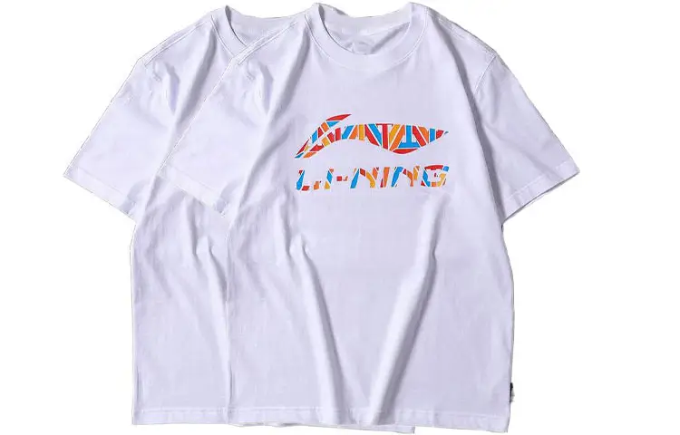 Li Ning T Shirts Unisex 2 Pack White Crew Neck Moderate Straight Fit