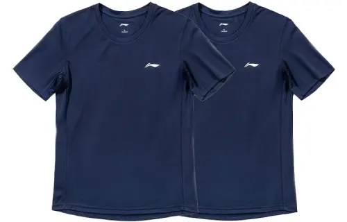 Li Ning T Shirts Unisex 2 Pack Ink Blue Crew Neck Moderate Straight Fit