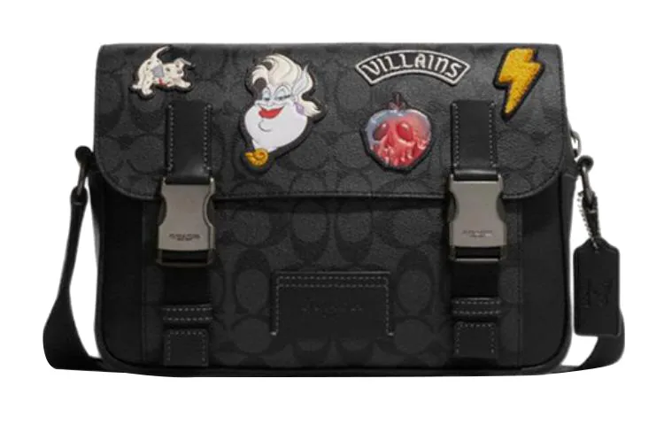COACH X Disney Collaboration Track Signature Coated Canvas With Smooth Calfskin Messenger Bag Crossbody Bag Large