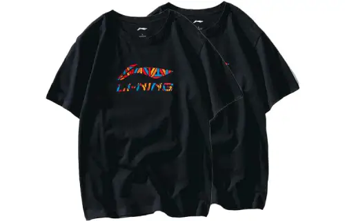Li Ning T Shirts Unisex 2 Pack Standard Black Crew Neck Moderate Straight Fit