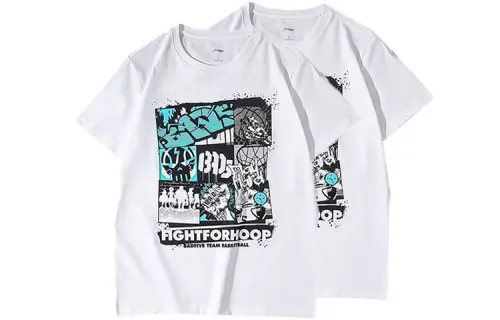Li Ning T Shirts Unisex 2 Pack White Crew Neck Moderate Straight Fit