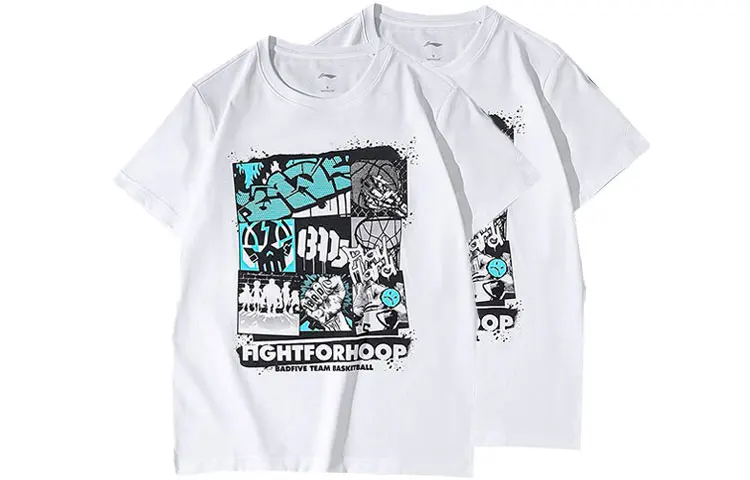 Li Ning T Shirts Unisex 2 Pack White Crew Neck Moderate Straight Fit