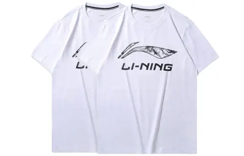 Li Ning T Shirts Unisex 2 Pack White Crew Neck Moderate Straight Fit