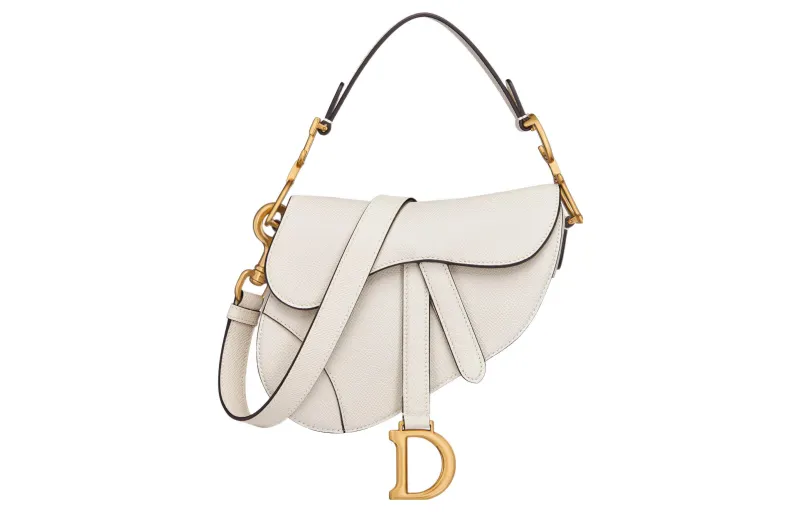 DIOR Saddle Grained Calfskin Handbag Mini Women's White