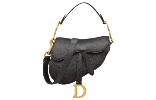 DIOR Saddle Grained Calfskin Handbag Mini Women's Black