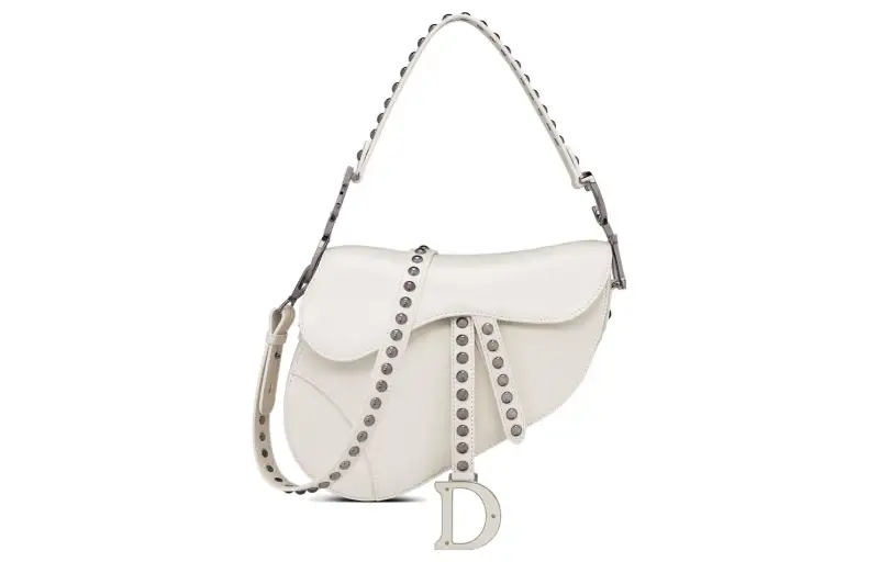 DIOR Sheepskin Embroidery Saddle Bag, Crossbody Handbag, Shoulder Bag Women's Milk White