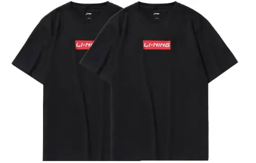 Li Ning T Shirts Unisex 2 Pack Black Crew Neck Moderate Straight Fit