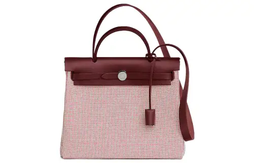 HERMES Herbag Zip Viking Quadrille Canvas And Hunter Cow Leather Shoulder Bag, Crossbody Bag, Handbag 31 Unisex