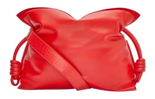 LOEWE Puffer Flamenco Clutch In Shiny Nappa Lambskin Lipstick Red
