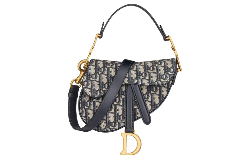 DIOR Saddle Fabric Handbag Mini Women's Blue