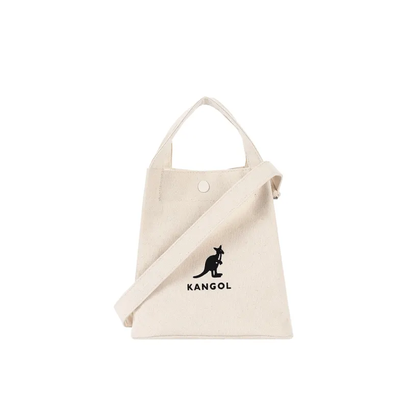 KANGOL Canvas Small Square Bag, Canvas Bag, Handbag, Shoulder Bag, Crossbody Bag Medium Women's Ecru/Black