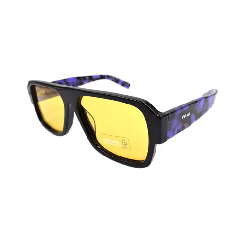 PRADA Irregular Shape Sunglasses Men's Black/Black/Purple Legs