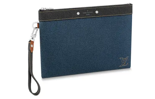 LOUIS VUITTON Pochette To Go Taurillon Leather With Cow Leather Trim Clutch Men's Blue