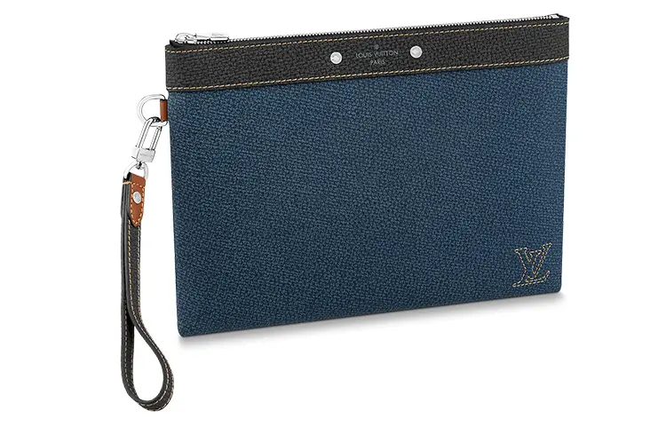 LOUIS VUITTON Pochette To Go Taurillon Leather With Cow Leather Trim Clutch Men's Blue