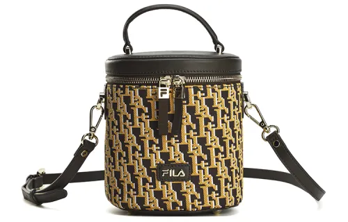 FILA Cow Leather Bucket Bag, Crossbody Bag, Handbag Small Women's Rock Brown