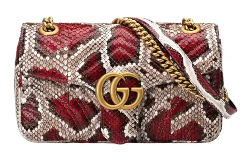 GUCCI GG Marmont Python Skin Crossbody Bag, Shoulder Bag Women's Red Gray