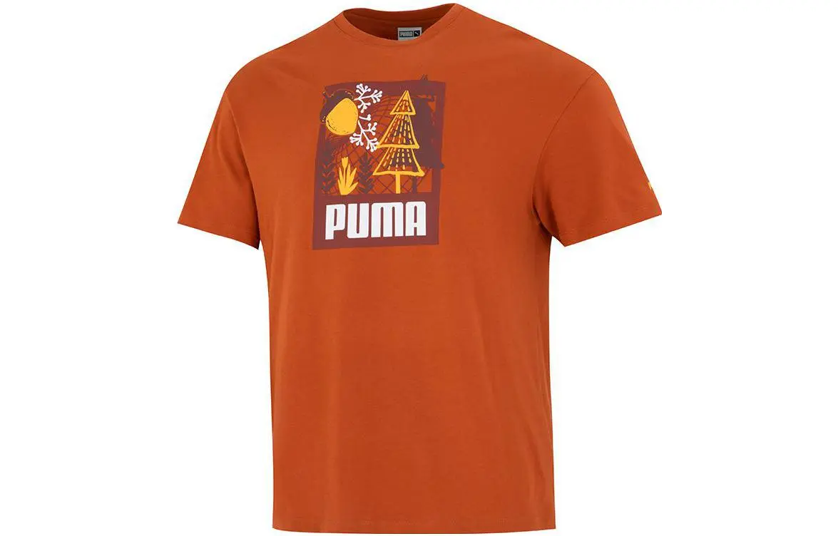 PUMA T-Shirts Men's Orange Crew Neck Moderate Straight Fit