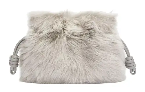LOEWE Flamenco Shearling Portable One Shoulder Crossbody Clutch Women's Gray