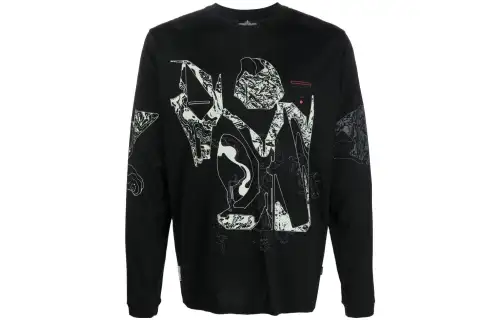 STONE ISLAND T Shirts Men's Black Crew Neck Moderate Straight Fit