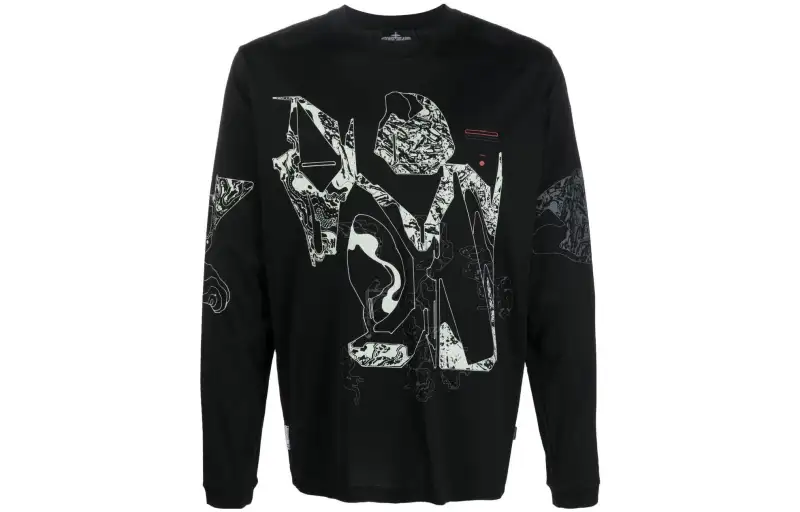 STONE ISLAND T Shirts Men's Black Crew Neck Moderate Straight Fit