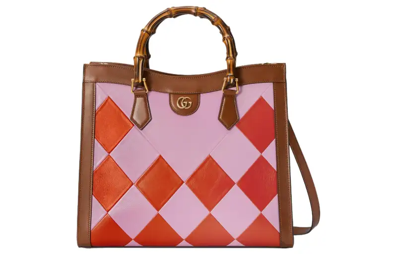GUCCI Diana Leather Tote Bag, Shopping Bag, Shoulder Bag, Crossbody Bag, Handbag Women's Pink/Brown/Orange