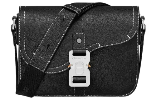 DIOR Saddle Grained Calfskin Shoulder Bag Mini Men's Black