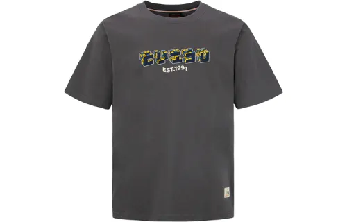 EVISU T Shirts Men's Dark Gray Crew Neck Moderate Straight Fit