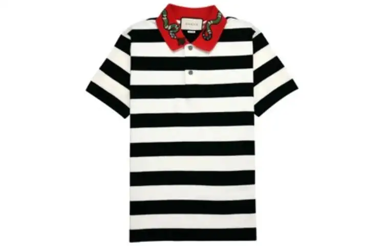GUCCI T Shirts Men's Black/White Polo Collar Moderate Straight Fit