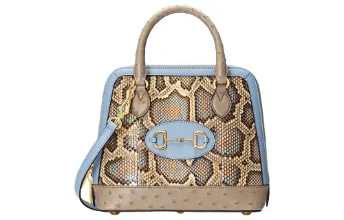GUCCI Horsebit 1955 Ostrich Leather With Python Skin Pattern Shoulder Bag, Crossbody Bag, Handbag Small Women's