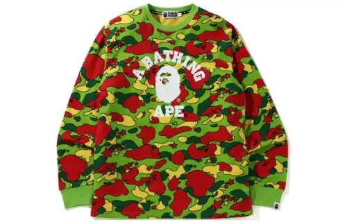 A BATHING APE ® Camouflage print Logo Long sleeve T shirt