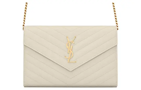 SAINT LAURENT Cassandre Cow Leather Wallet, Crossbody Bag, Shoulder Bag Women's Vintage White